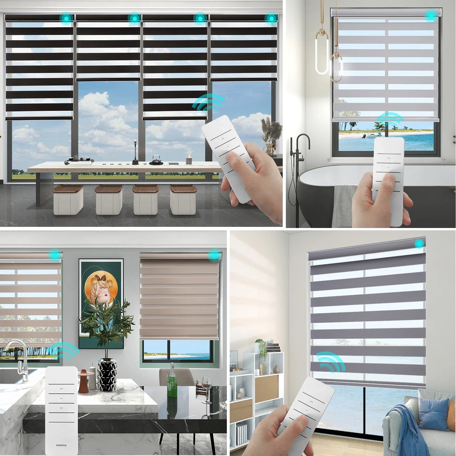 KTX-386835 Motorised Double Layer Day and Night Roller Window Blinds with Remote Control and WIFI Connectivity