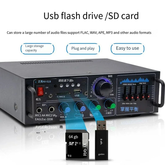 KTX-255187 HiFi Home Digital Amplifier 2*80W Bluetooth MP3 Subwoofer AMP 2.0 Channel Sound System