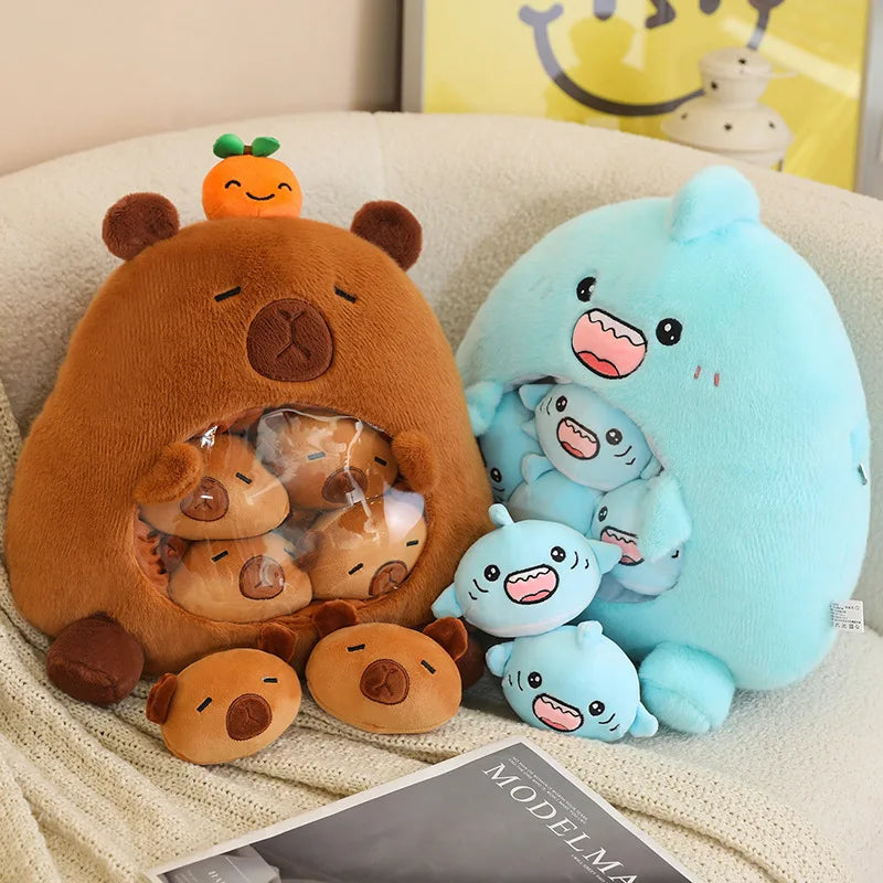 KTX-112211 Mini Capybara Plush Pillow and Soft Doll Collection - Cute Shark Snack Cushion, White Sheep, and Pink Pig Toys