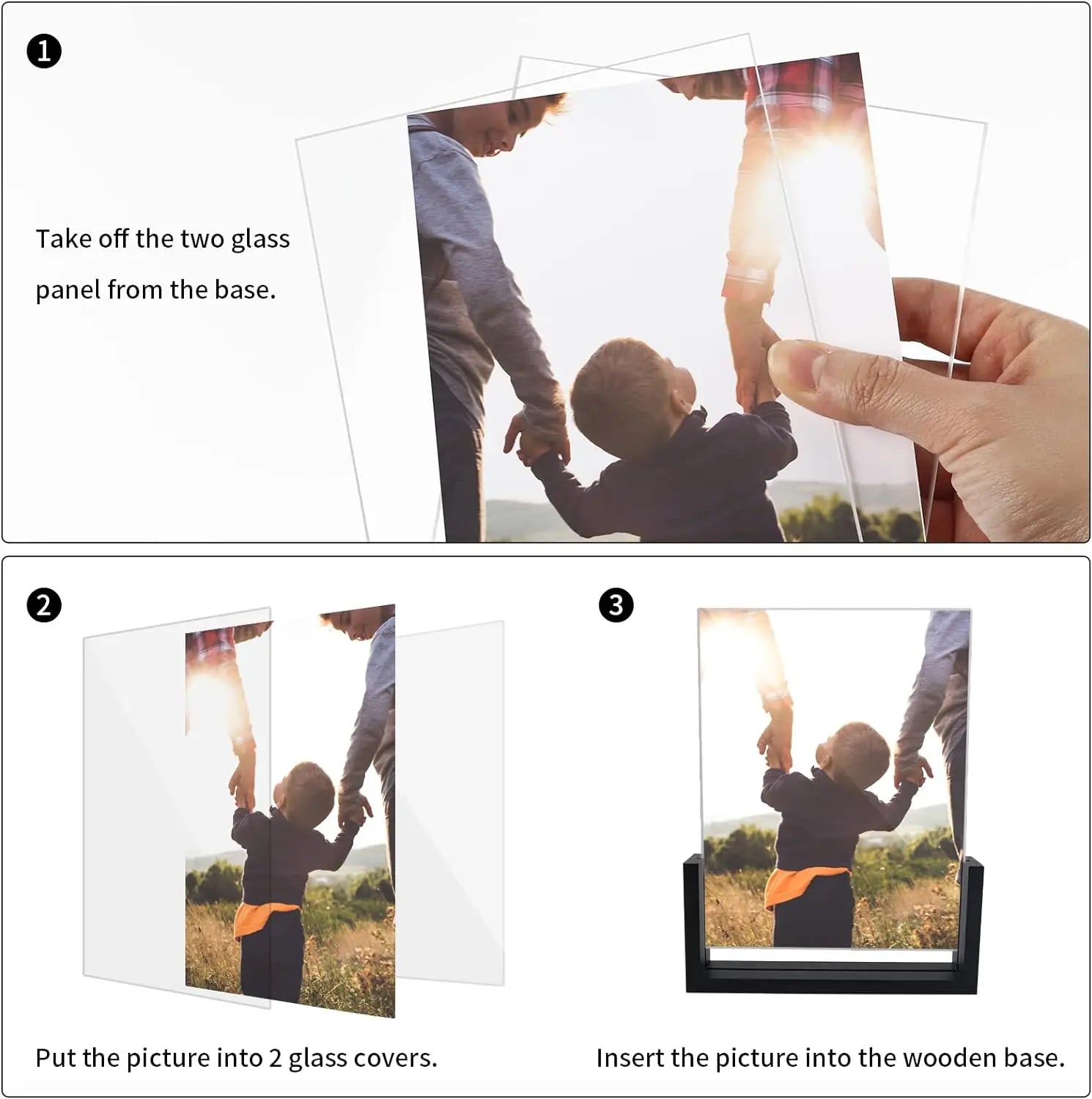 KTX-309395 Acrylic Photo Frame with Wooden U-Shaped Stand for Home and Office Décor