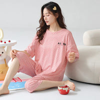 HKM-673811 New Arrival 2 Sets Short Sleeve Seven-point Pants Thin Sweetness Cute Sleepwear Women's Cotton Pajamas