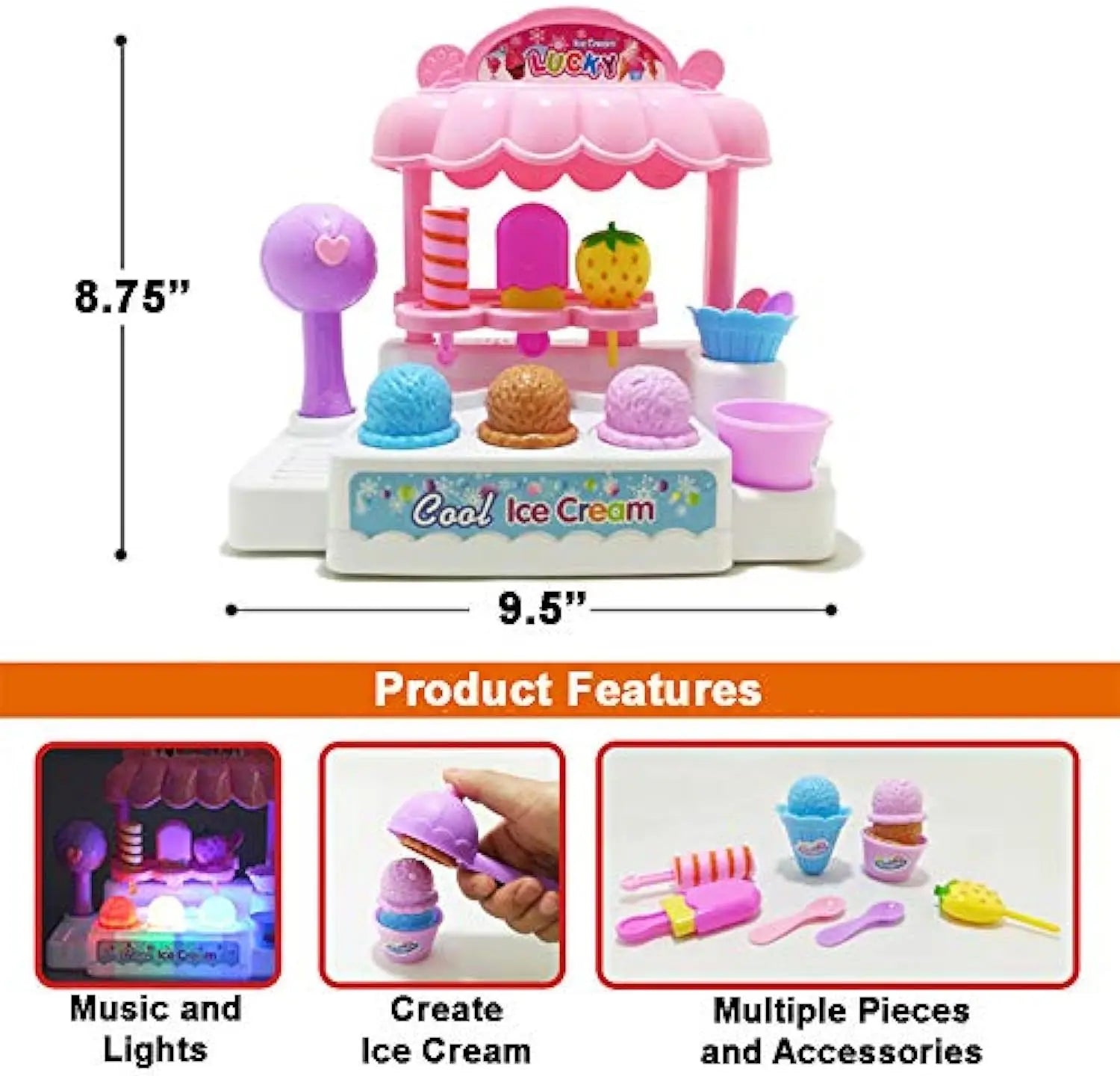 HKM-606099 Ice Cream Store Mini Cash Register Toy with Sound and Flashing Lights for Kids Ages 2-9