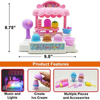 HKM-606099 Ice Cream Store Mini Cash Register Toy with Sound and Flashing Lights for Kids Ages 2-9