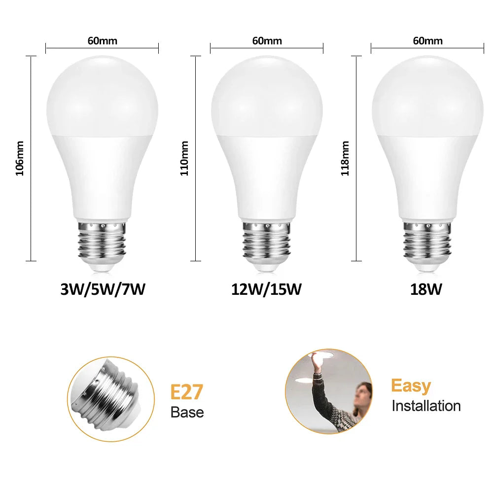 KTX-686803 LED Bulbs A60 E27 - Super Bright 5W to 18W with Multiple Colour Temperatures (3000K, 4000K, 6500K)