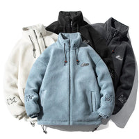 HKM-275987 Men's Casual Winter Thick Short Cotton Blouson O-Neck Jacket With Zipper Closure and Flower Decoration Dot Pattern Workwear