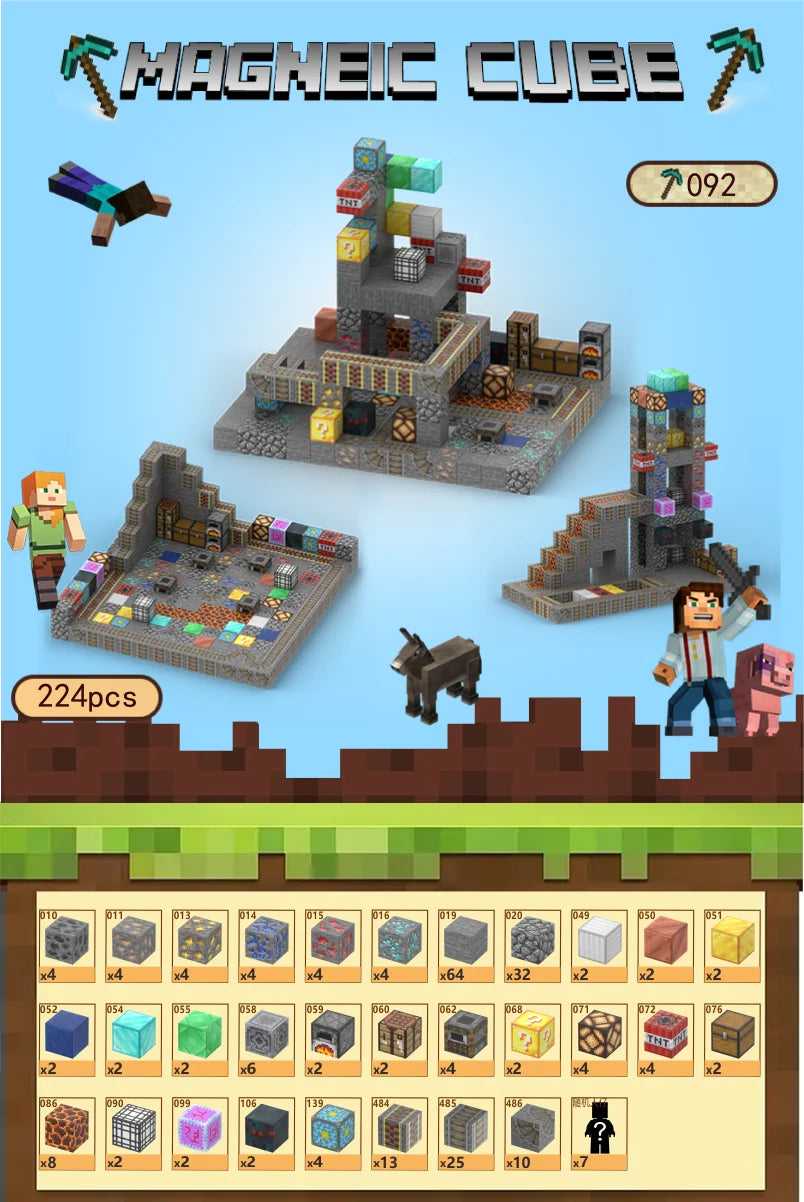 KTX-684755 Magnetic Building Block Cube Set for Kids - DIY Educational Sensory Game with Over 500 Accessories