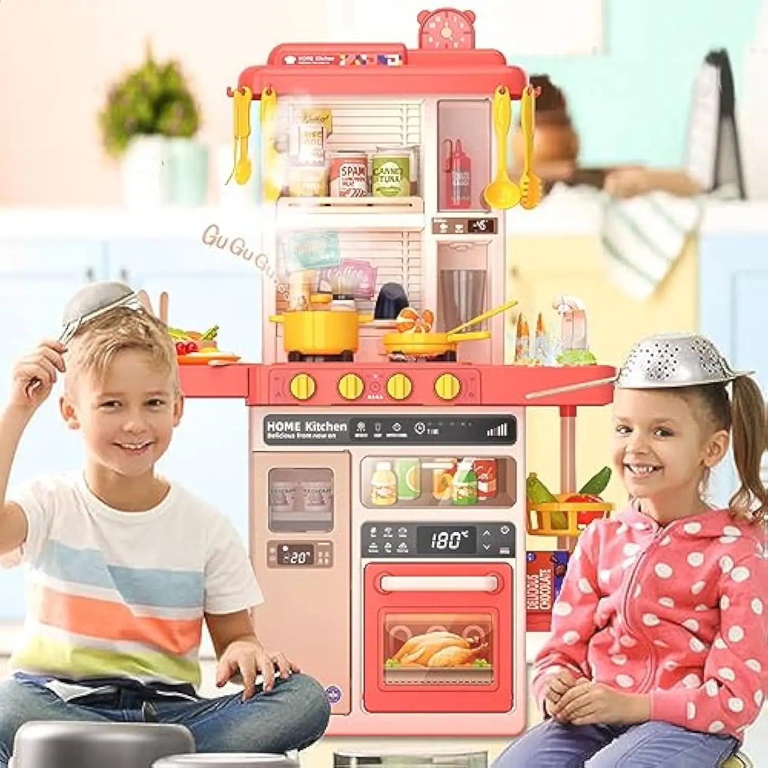 KTX-358611 Kids Kitchen Play Set - 50PCS Cooking Toys with Sounds, Lights, and Spray for Ages 2 to 13