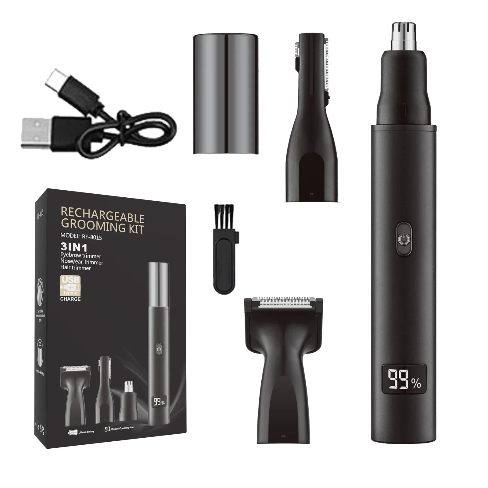 HKM-012627 Rechargeable 3-in-1 Hair Razor, Beard Shaver, and Nose Trimmer for Men