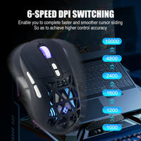 HKM-035283 Lightweight Honeycomb Wireless Gaming Mouse with Adjustable DPI up to 10000 and RGB Lighting for PC
