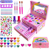 HKM-311187 Purple Cosmetic Makeup Kit for Girls with Eye Shadow and Nail Polish, 2 Layers Craft Case for Ages 2-13