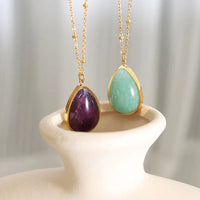HKM-395859 Natural Rough Stone Light Luxury Niche Clavicle Chain Polished and Polished Drop-shaped Pendant Stainless Steel Necklace