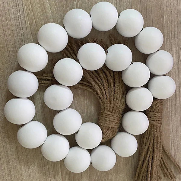 KTX-780051 Large Black and Natural Wood Bead Garland with 4cm Diameter Beads for Home Décor