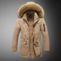 HKM-734739 Extra Thick Winter Men's Cotton Jacket Detachable Raccoon Fur Collar Waterproof Windproof Warm Business Coat Casual Style