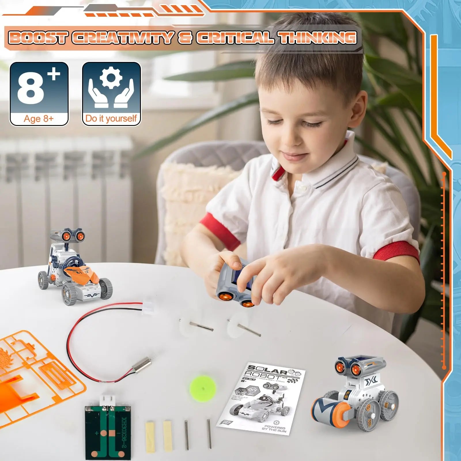 KTX-854739 21-in-1 Solar Robot Building STEM Toy Set with 210 Pieces for Ages 2-12