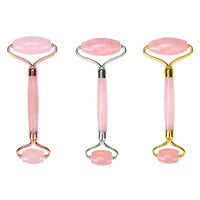 HKM-964051 Rose Quartz Facial Massage Roller and Gua Sha Set with Pouch and Gift Box