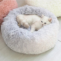 HKM-535955 Super Soft Round Washable Plush Donut Dog and Cat Cushion Bed with Velvet Mat