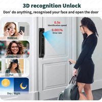 HKM-2888531 3D face recognition unlock shown on a grey entry door