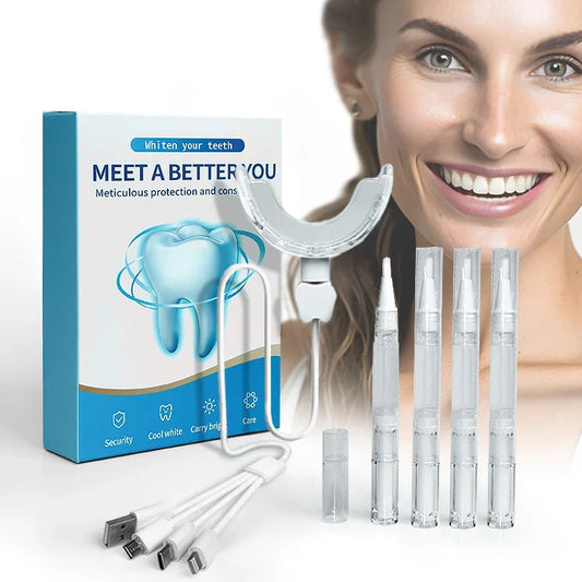HKM-257811 Personalised Teeth Whitening Kit with LED Blue Light and 4 Whitening Gels for Professional Dental Care