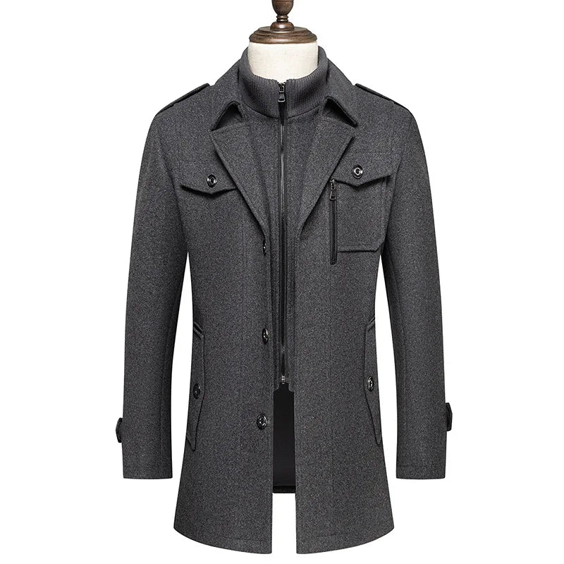 KTX-243219 Men's Waterproof Detachable Woolen Overcoat Hairy Warm Winter Jacket for Business Use
