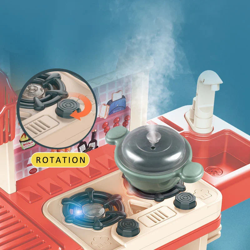 KTX-896339 Mini Kitchen Play Set with Real Cooking Sink - 43PCS Pretend Food Toys for Kids