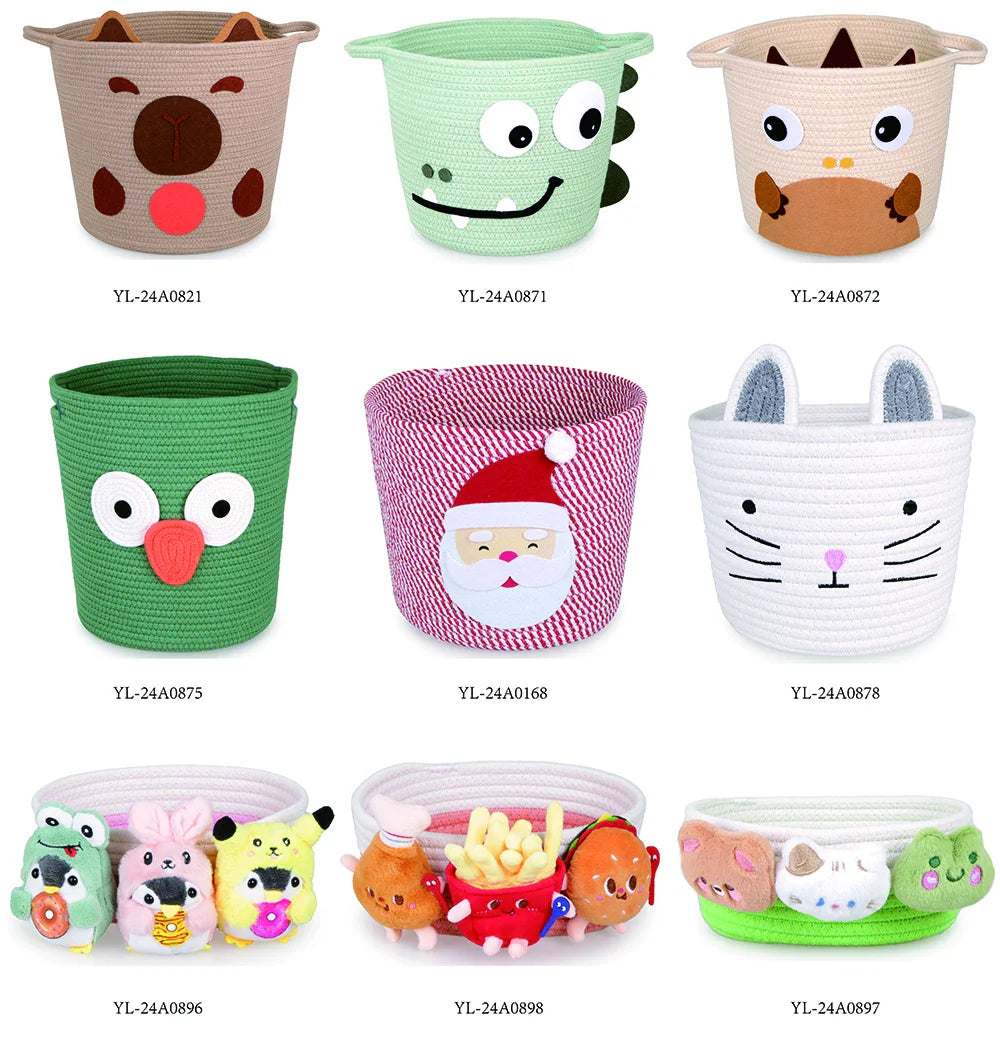 HKM-915667 Cute Cartoon Animal Cotton and Paper Rope Storage Basket for Kids' Rooms