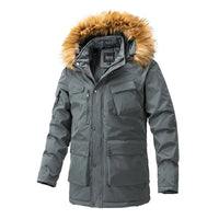 HKM-553939 Men's Winter Jacket With Hood Collar Thickened Warm Cotton Long Sporty Jackets With Zipper Closure Men's Coats