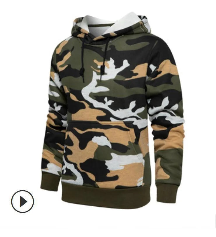 HKM-522323 European American Fashion Brand Men's Long Sleeve Hooded Jacket Autumn Winter Camouflage Sweater Heat Transfer Fleece Hoodie