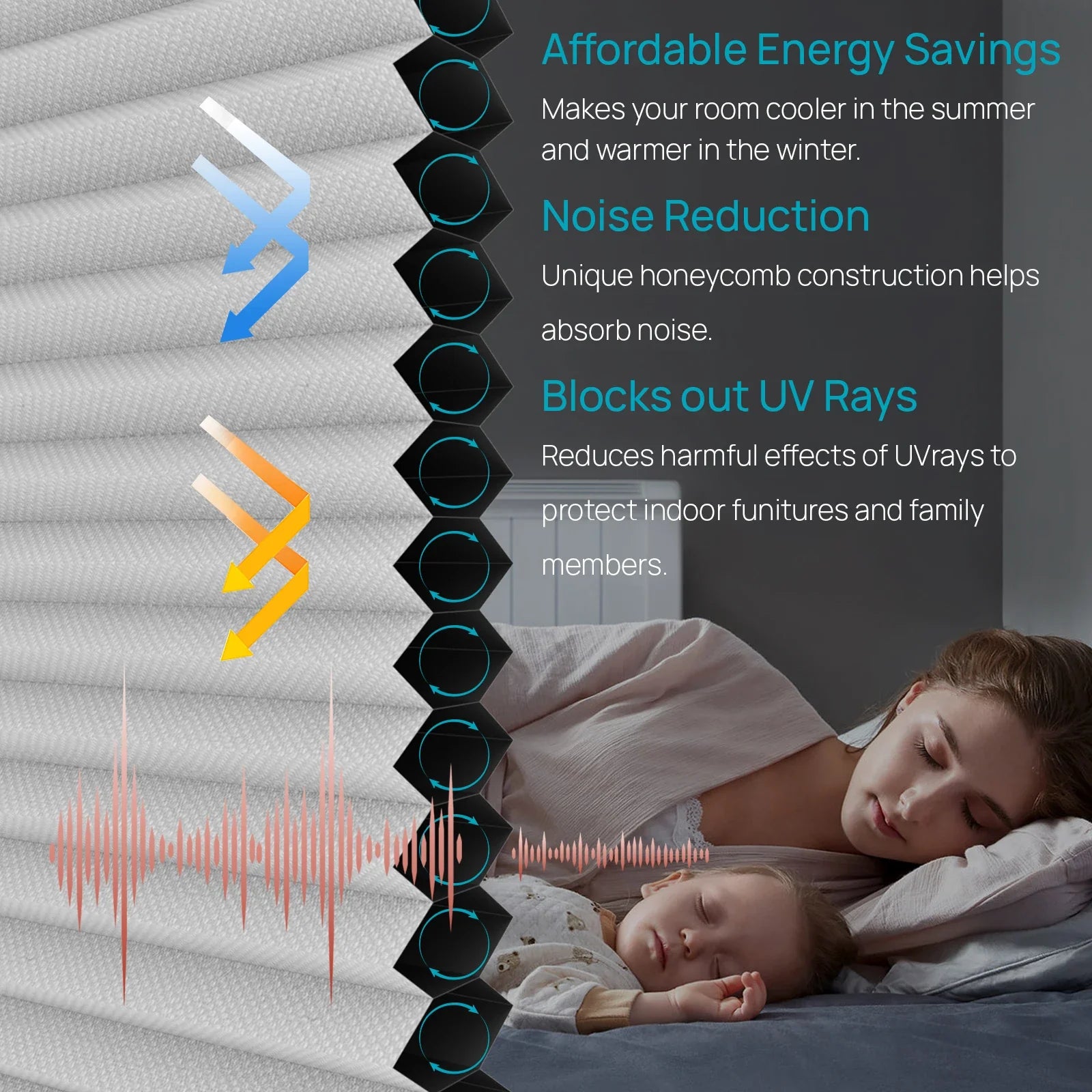 KTX-009427 Automatic Electric Blackout Honeycomb Cellular Cordless Pleated Window Blinds