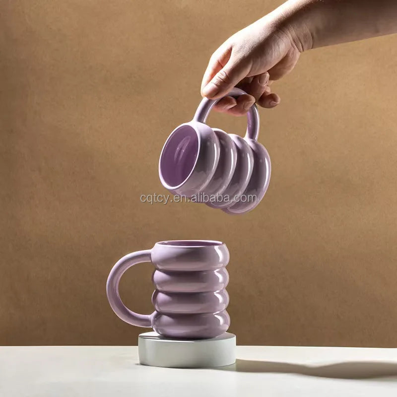 KTX-859091 Modern Ceramic Latte Mug with Donut Design - Ideal Gift for Couples