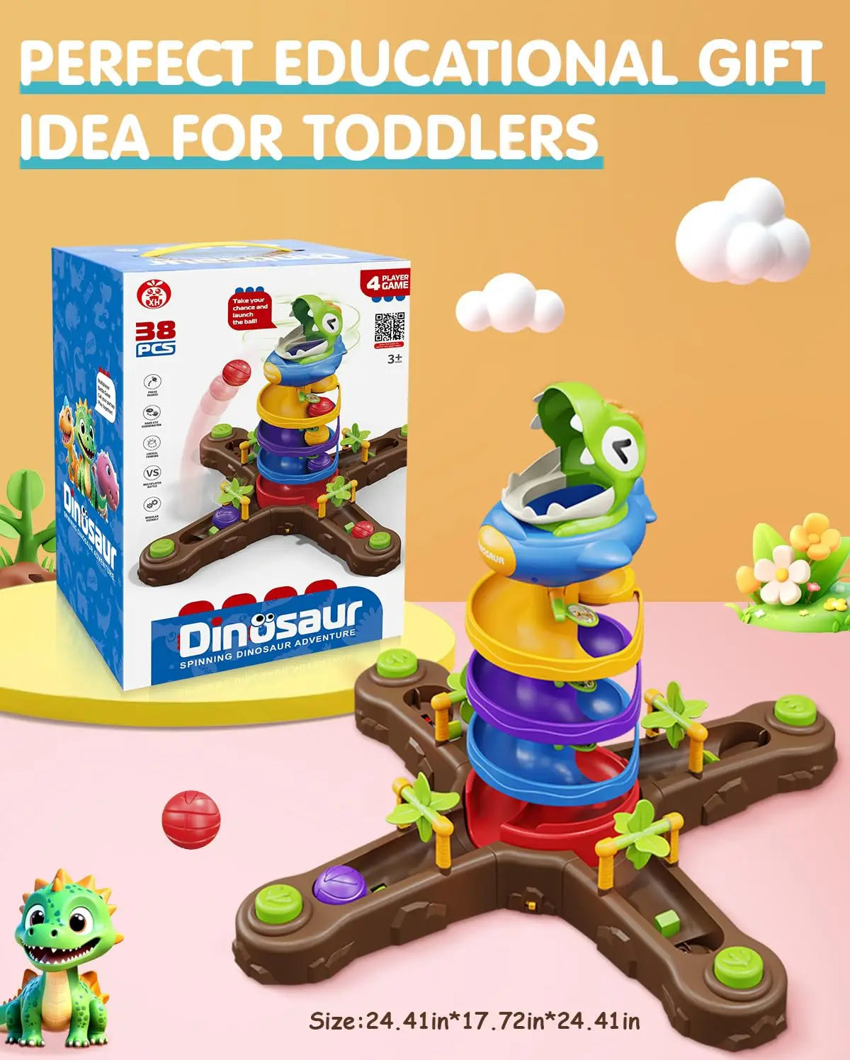 HKM-279571 Dinosaur Ball Drop Toy Set – Educational Rotating Ball Battle Game for Ages 5 and Up