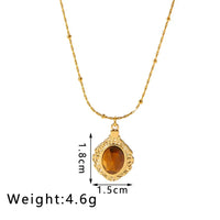 HKM-806035 Vintage Tiger's Eye Stone Pendant Necklace Geometric Opal Stainless Steel Necklace Neutral Fashion Jewelry