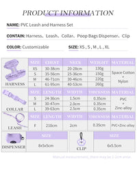 HKM-406035 Custom Neoprene Cat and Dog Collar Harness Leash Set in Luxury PVC - Hands-Free Design