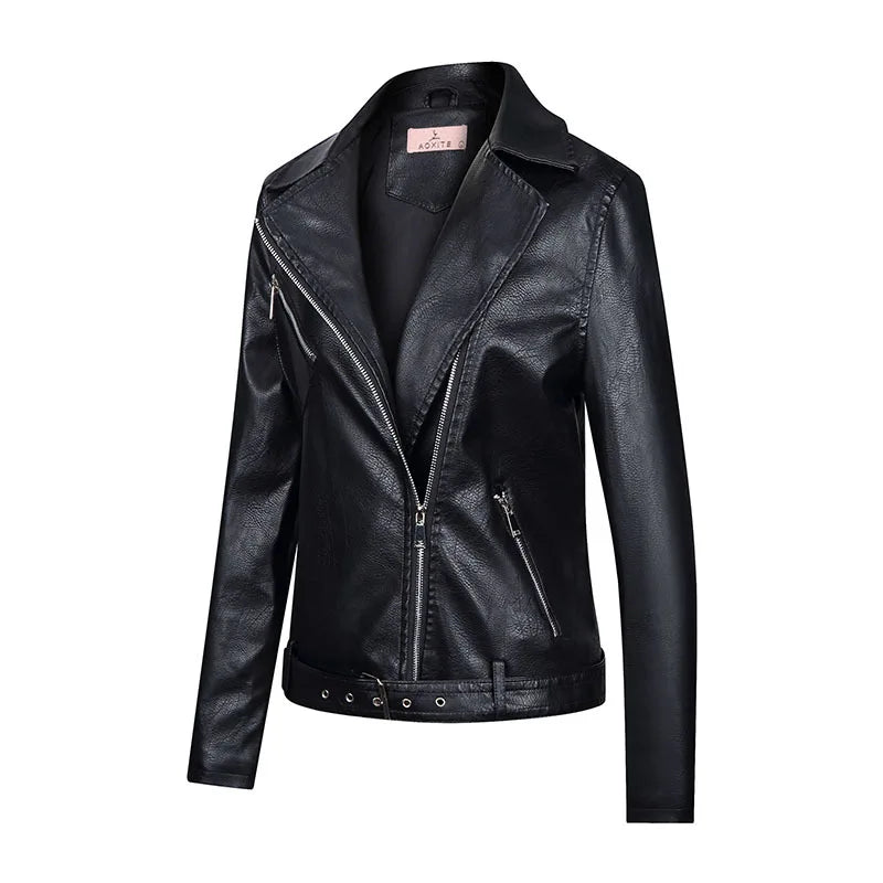 KTX-176531 Autumn Winter New Slim Fit European and American Style Women's Jacket PU Lapel Jacket Leather Jacket Custom