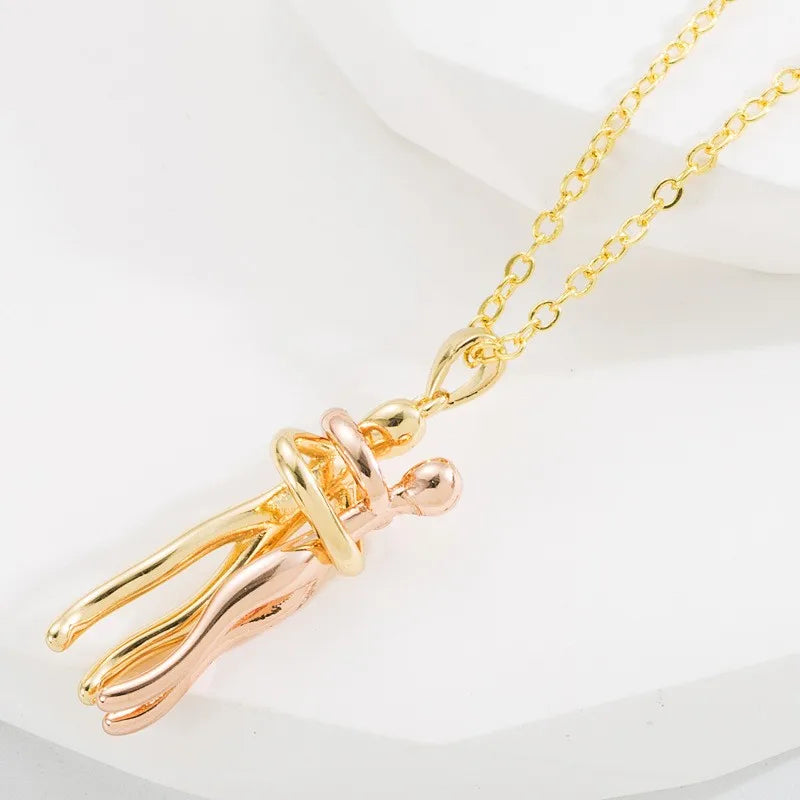 HKM-838803 Lovers Embrace Necklace Pendant 18K Gold Plated Stainless Steel Necklace for Valentine's Day Gift Jewelry