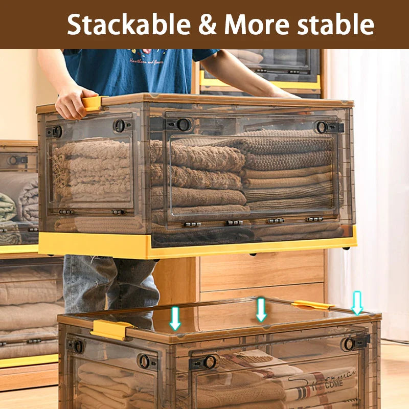 KTX-762259 Large Capacity Folding Storage Box with Wheels – Collapsible Plastic Container for Clothes, Books and Snacks