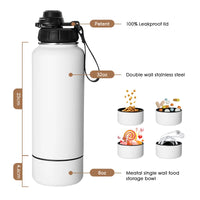 HKM-355155 Stainless Steel 32oz Portable Dog Water Bottle with Foldable Travel Bowl and Storage Bottom