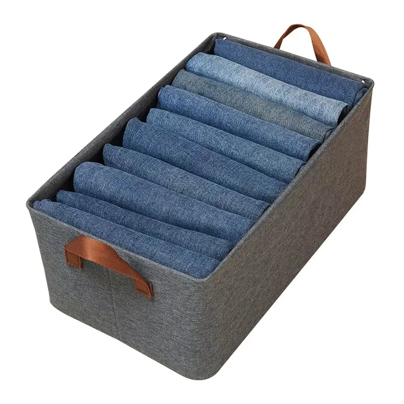KTX-614227 Collapsible Fabric Storage Box for Jeans - Washable Clothing Organiser with Handles
