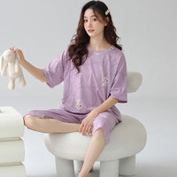 HKM-542739 Short Sleeve Seven-point Pants Women's Sleepwear Summer Pajamas for Women Set Lovely Style Casual Night Wear