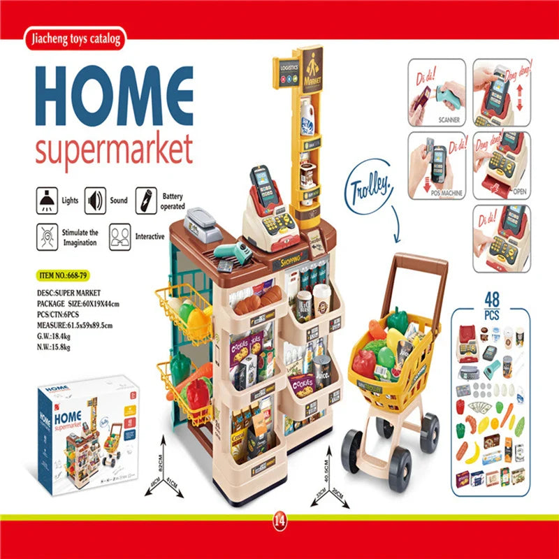 KTX-142675 Cashier Counter Playset with Shopping Cart and Tent House for Kids