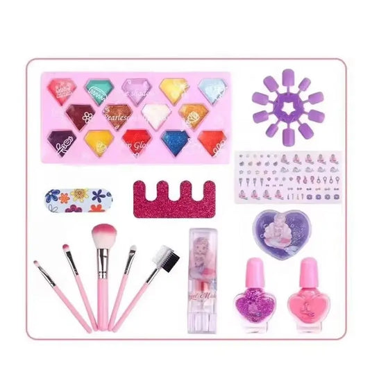 KTX-671635 Realistic Makeup Toy Kit for Girls - Washable Cosmetic Set for Pretend Play and Nail Art, Ages 2-14