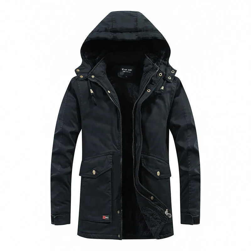 HKM-636435 Men's Jackets Winter Mid-Length Plush Thick Coat Warm Cotton Jacket Work Bomber Jacket Made Men's Coats