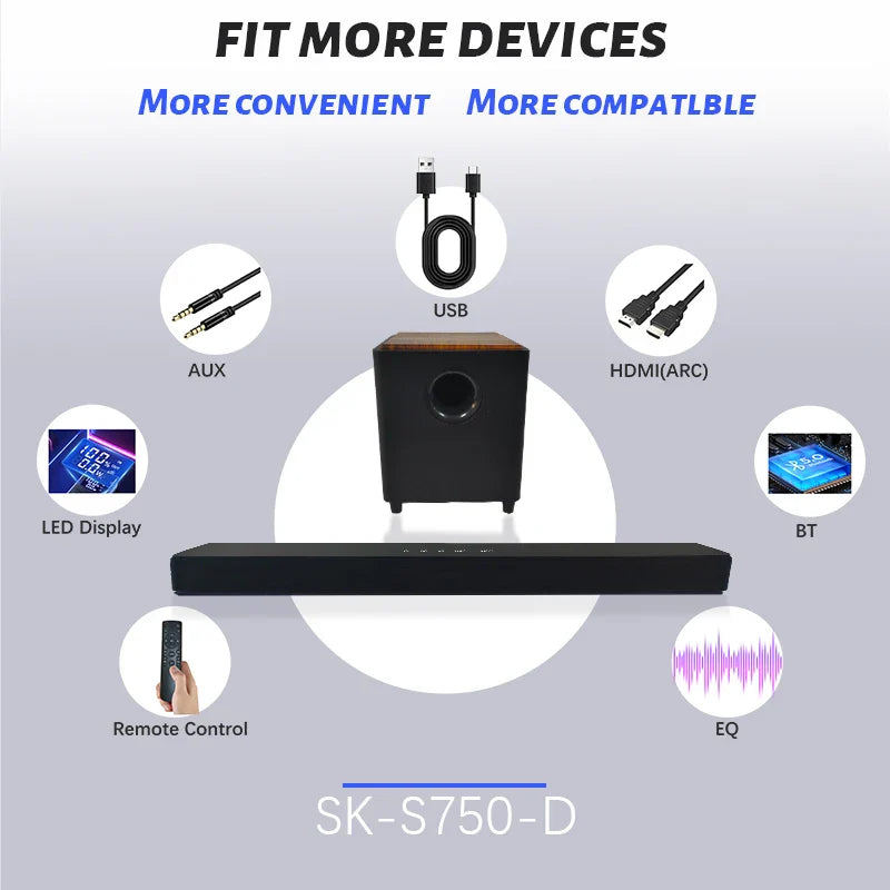 KTX-959123 2.1Ch 120W Mini Wooden Sound Bar Speaker with Compact Design