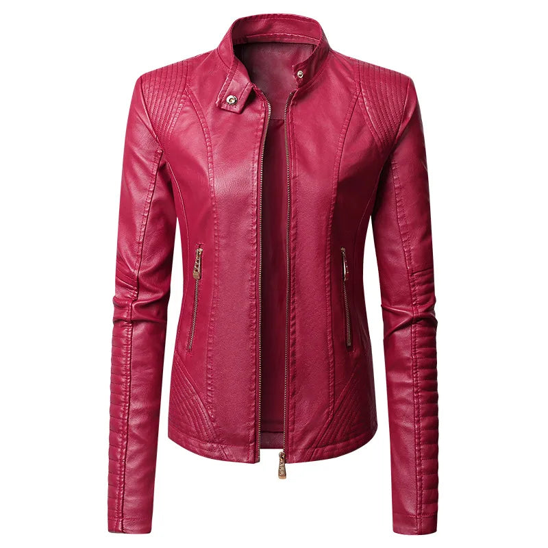 HKM-914387 New Popular Long PU Leather Jackets for European American Women Zipper Closure Women's Clothing Jacket Custom
