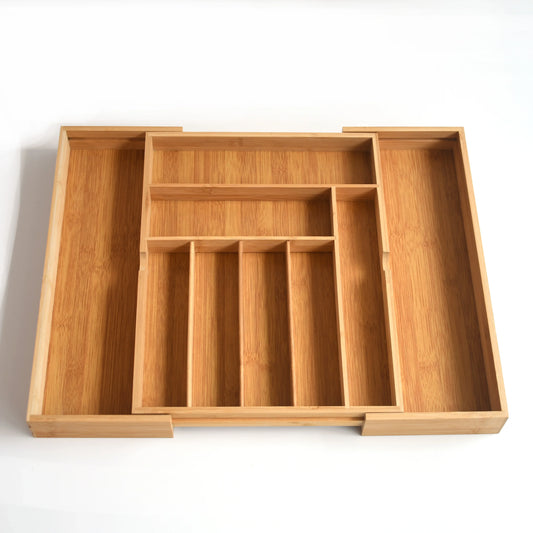 KTX-188243 Bamboo Utensil Drawer Organizer for Kitchen Silverware and Knives Storage