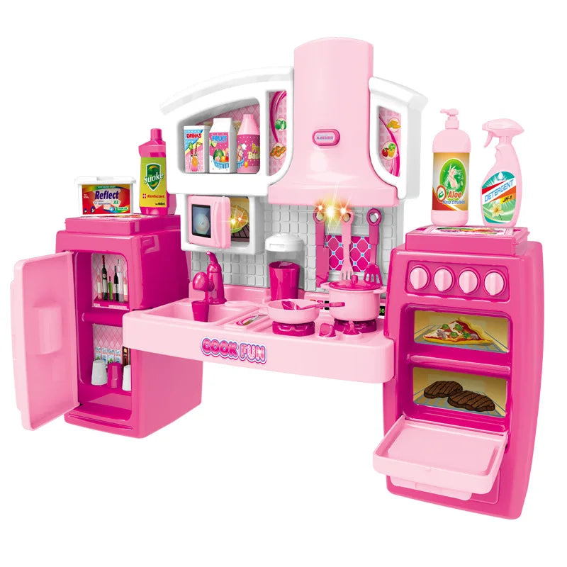 KTX-551699 Kids Kitchen Play Set with Tableware - Pretend Simulation Cooking Toy for Girls
