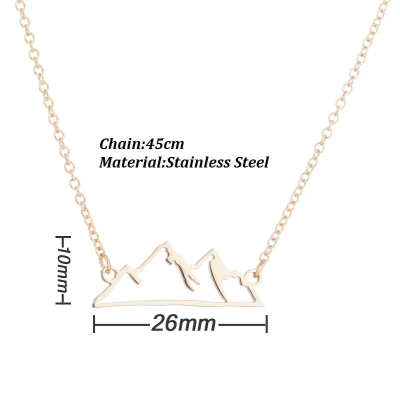 HKM-002643 Fashion 18k Gold Plated Chain Statement Necklace Waterproof Stainless Steel Hill Mountain Pendant Necklace for Women Gift