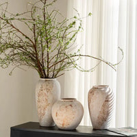 Large Ceramic Vase Set of 3 Flower Pot Brown Vintage Porcelain Table Vases Homestay Rural Country Centerpiece Rustic Flower Vase