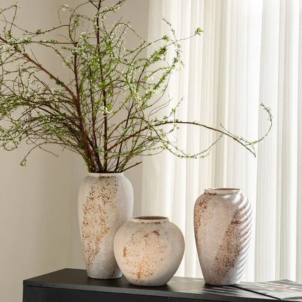 Large Ceramic Vase Set of 3 Flower Pot Brown Vintage Porcelain Table Vases Homestay Rural Country Centerpiece Rustic Flower Vase