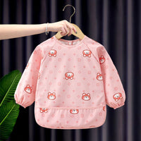 HKM-933651 Autumn Winter Kids Long-Sleeved Blouse New Arrival Full Body Waterproof PU Baby Apron Outwear with Snap Buttons Baby Bibs