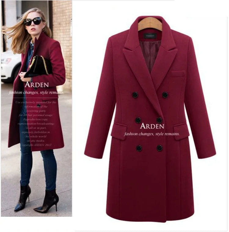 KTX-438675 Women's Winter Clothing Medium to Long Plus Size Double-Breasted Wool Coat With Cashmere Lining Shearling Leather Cotton Filling